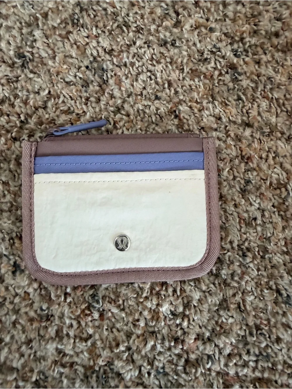 lululemon athletica cream, lavender, and taupe card wallet